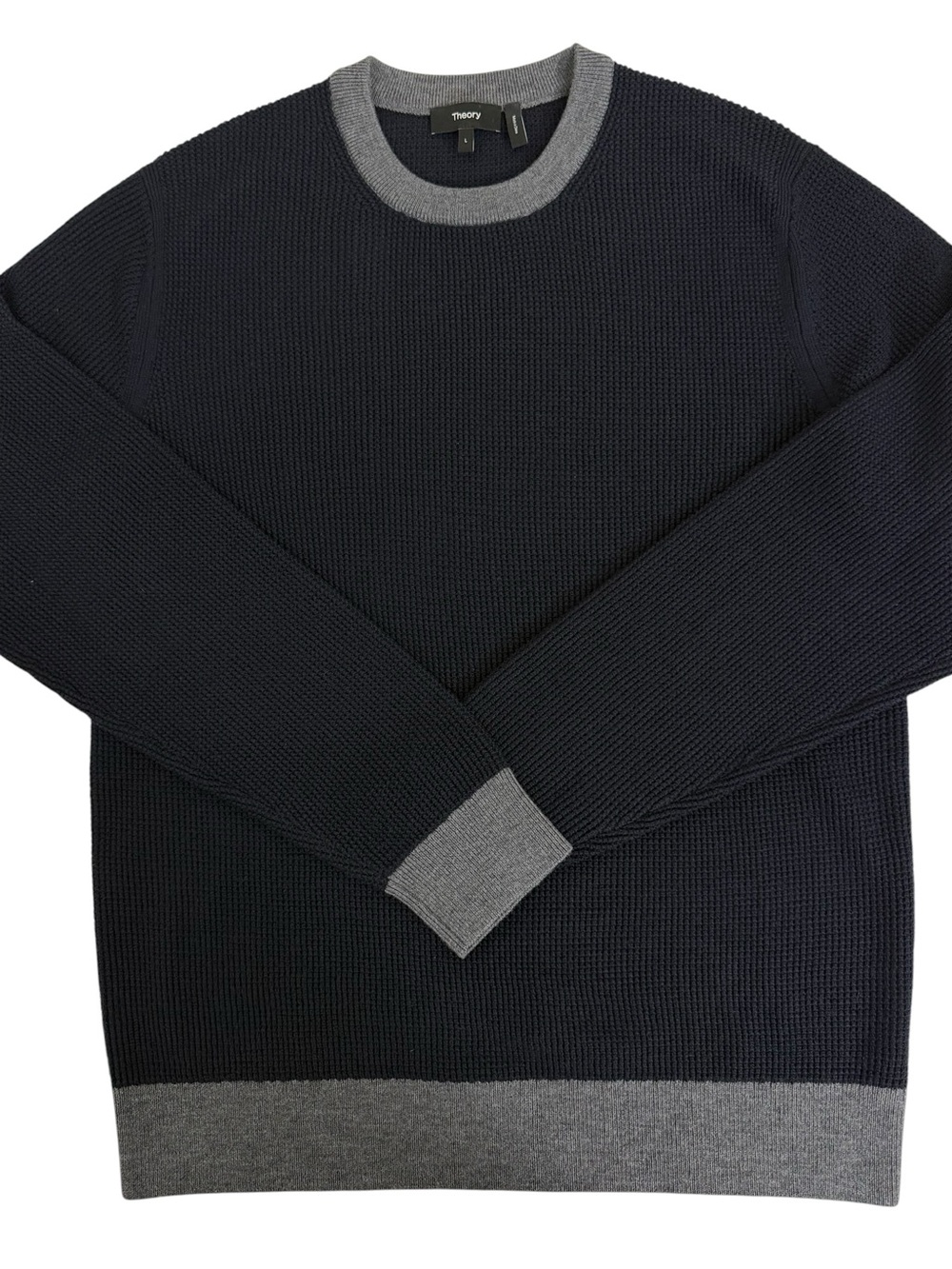 Theory Dark Navy Gray Crewneck Sweater Men’s Large NWOT - Picture 9 of 13